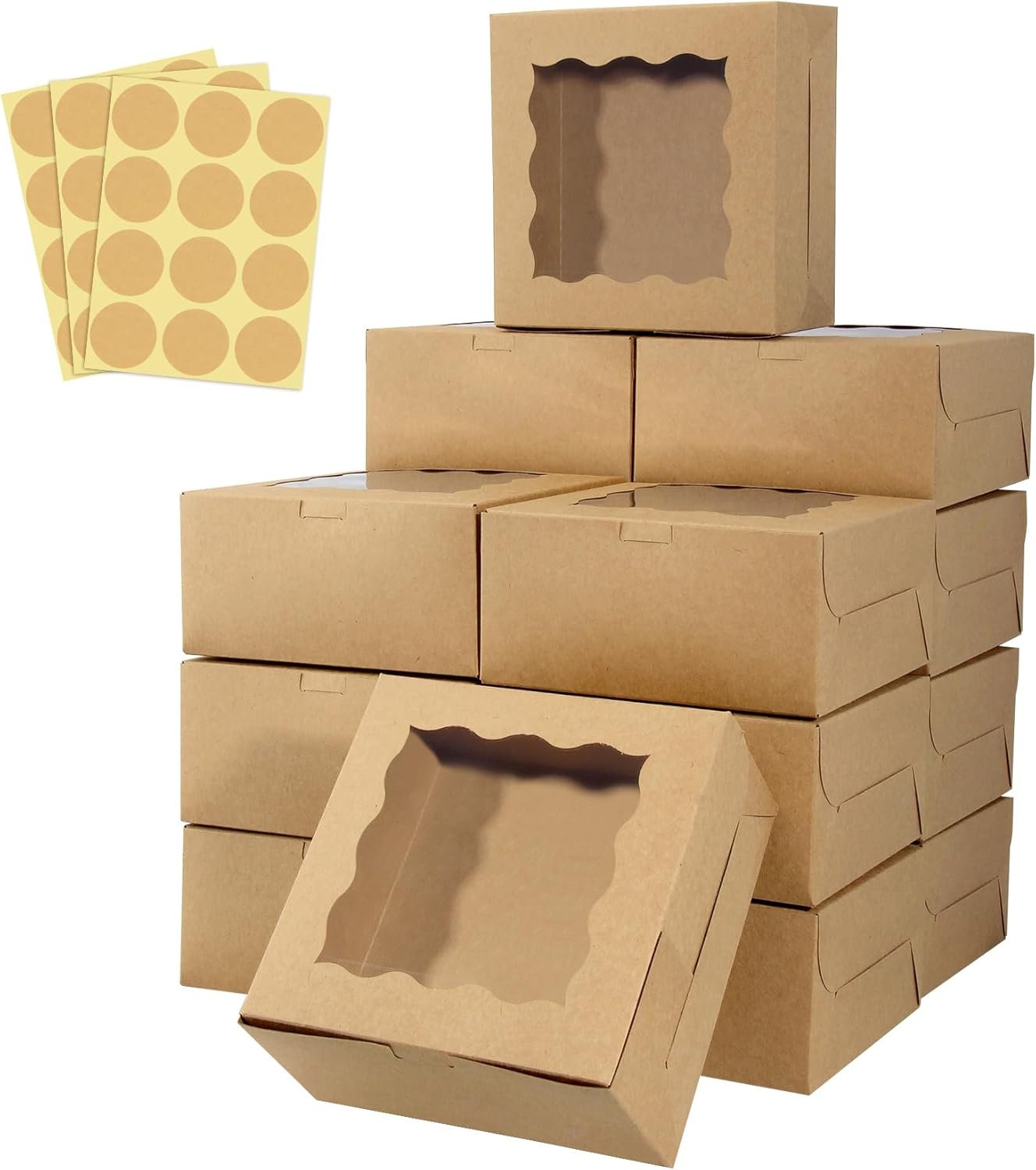 Saját Márkás 60 db Ablakos Kraft Sütidoboz Egyedi Logóval 6 x 6 x 3 inches Barna Pékáru Kekszdoboz Gyártótól