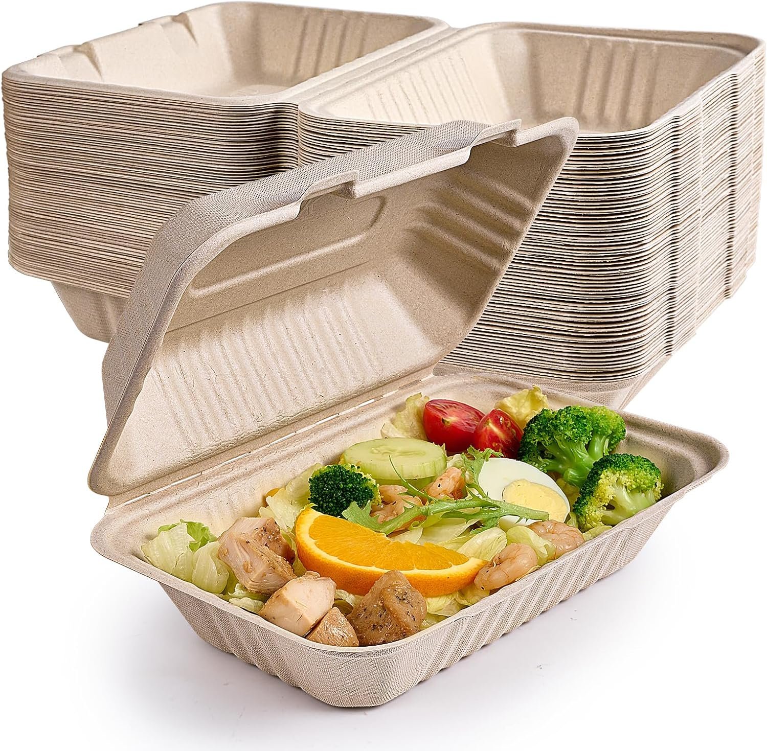 Saját Márkás 75 db 23x15 cm 100% Komposztálható Strapabíró Kagylós Elvitelre Étendobozok Egyedi Logóval Megbízható Beszállítótól