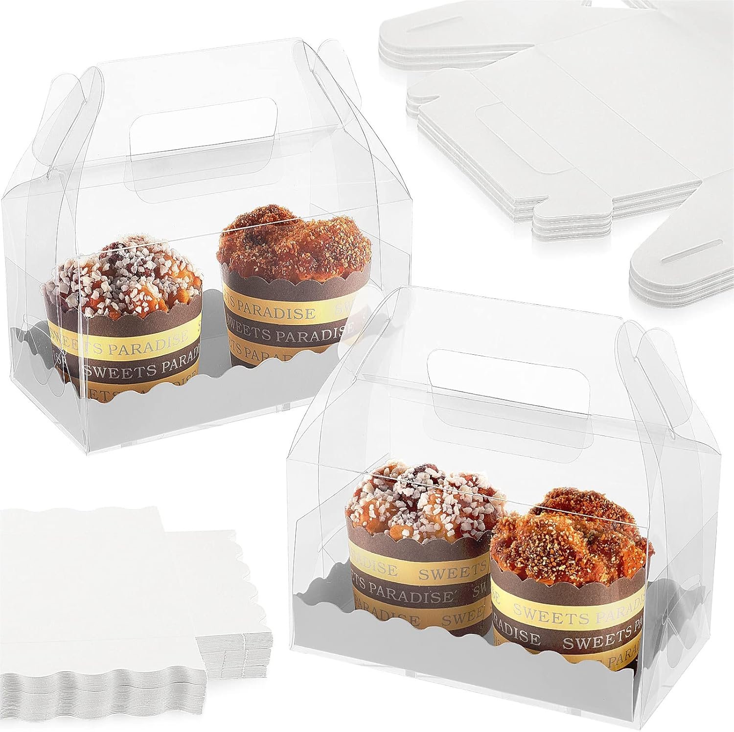 Saját Márkás Átlátszó Tetős Dobozok 25 Db Sütemény Ajándék Finomságdobozok Karton Fogantyúval Keksz Piskóta Cupcake Desszert Esküvő Partira Egyedi Logóval 6.3 x 3.6 x 3.6'' Beszállítótól