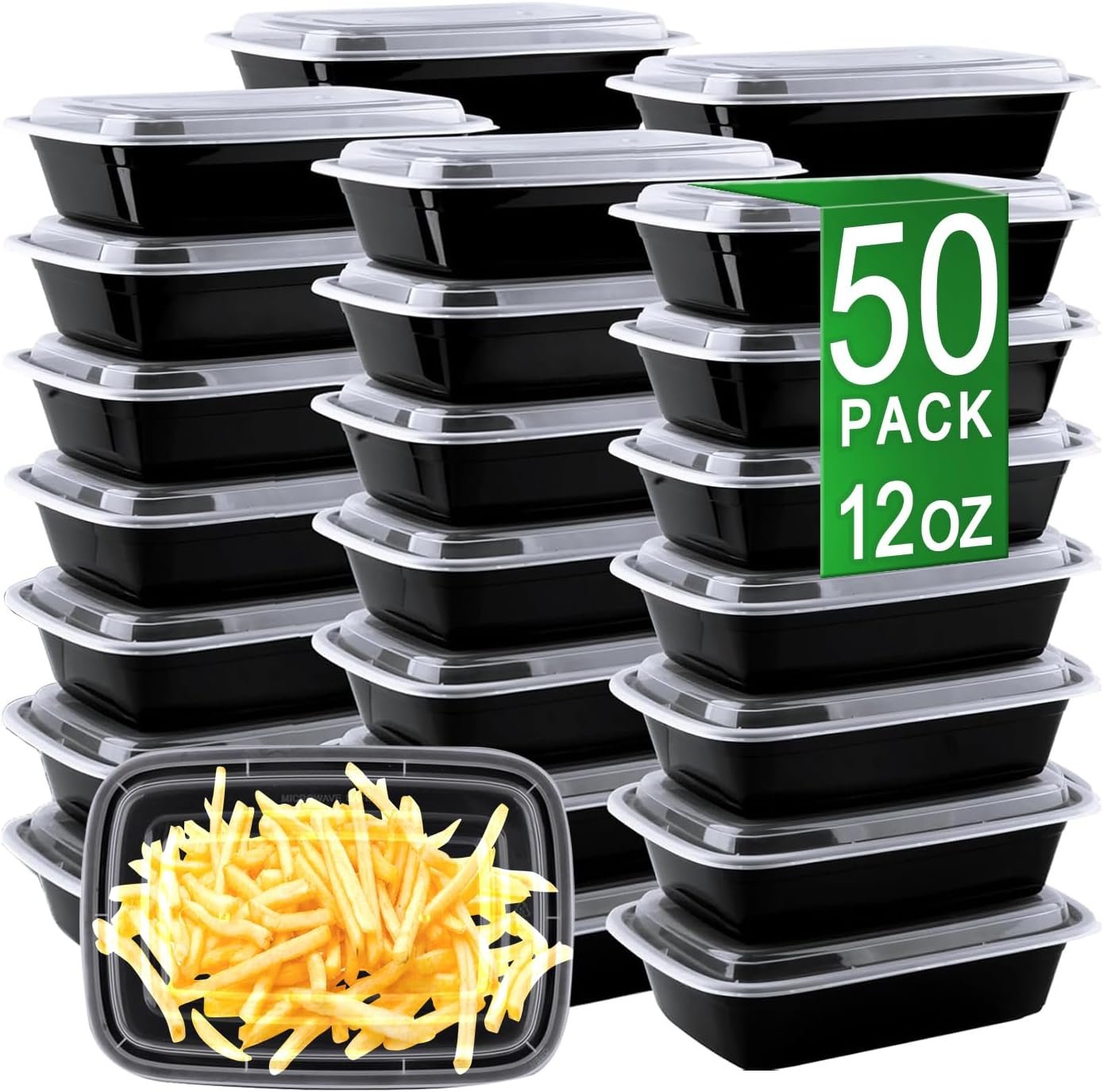 Saját Márkás Ételelőkészítő Konténerek Egyedi Logóval 50 Csomag 12oz (100 Db) Egyszerhasználatos Elviteli Étel Tárolók Szivárgásmentes Tetővel Újrahasználható Műanyag Ebéd Dobozok BPA-Mentes Mikro-/Mosogatógép-/Fagyasztó-Biztonságos Gyártótól
