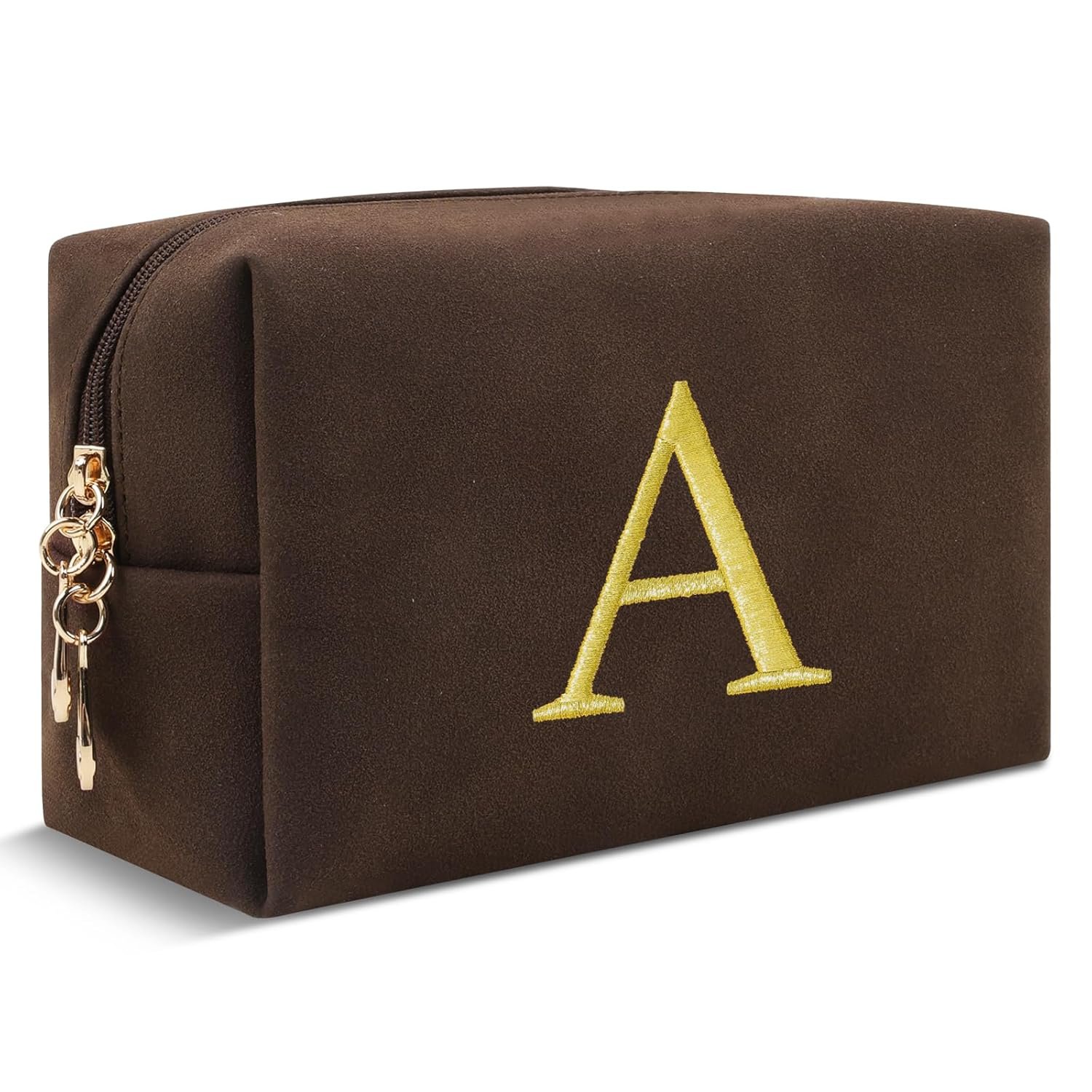 Saját Márkás Preppy Velúr Sminktasak Tinilányoknak Személyre Szabott Arany Hímzésű Monogrammal Egyedi Logóval Kis Úti Pipere Táska Nőknek Karácsonyi Ajándék Gyártótól (Kávé-A)