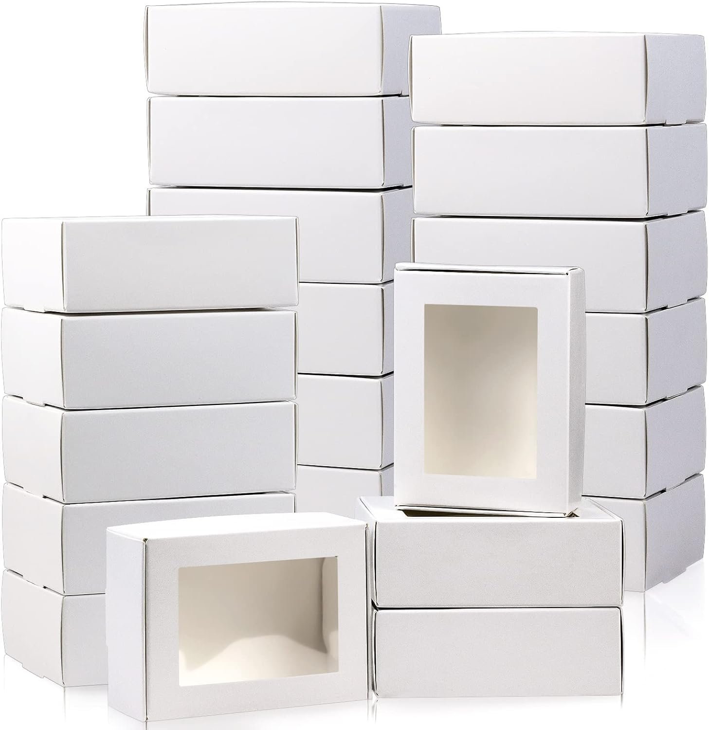 Saját márkás ablakos mini kraft dobozok egyedi logóval 50 db 8,5x6x3 cm kis szappan doboz házi szappan papír ajándékdoboz nagy tétel fehér cukorka keksz party favor anyák napi gyártótól