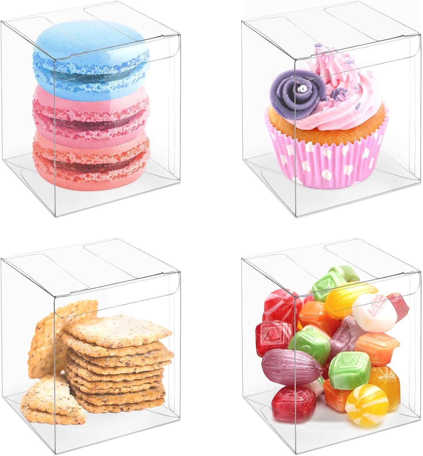 Saját márkás átlátszó kis ajándékdobozok 2.25x2.25x3 hüvelyk egyedi logóval 3 makaronos esküvői baby shower születésnapi parti favorok 25 csomag gyártótól