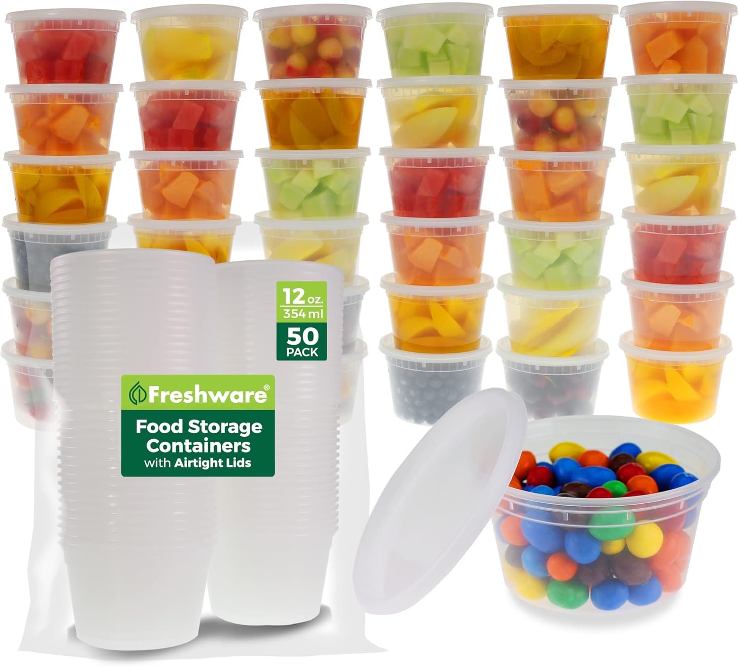 Saját márkás ételtároló dobozok [50 szett] 12 oz műanyag deli konténerek fedelemmel slime leves étel előkészítéshez egyedi logóval BPA-mentes egymásra rakható szivárgásmentes mikrohullámú mosogatógépes fagyasztó biztonságos gyártótól