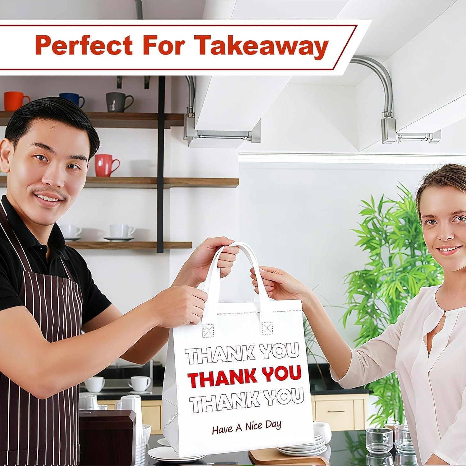 Gyártó 25 db Termo Szigetelt Elviteli Táskák Egyedi Logóval Meleg Hideg Ételekhez Kiszállítás Pizza Kávé Catering Étterem Saját Márkás 9.5x9.5x6 (Fehér)